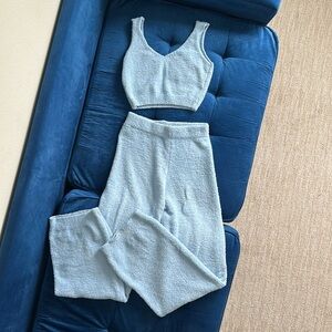 light blue fuzzy pants & matching tank top set (OS)